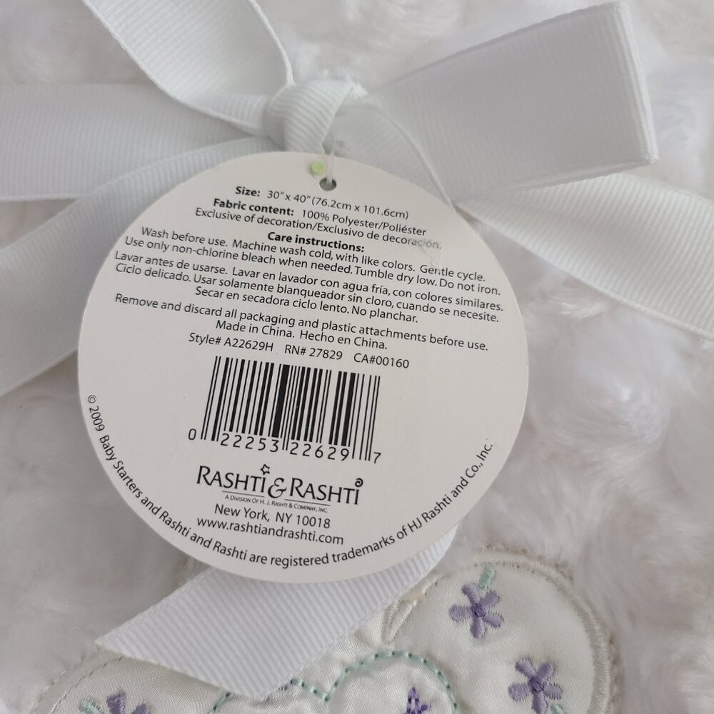 Baby Starters NEW White Plush Satin Trim Blanket 30"x40" Sweet Flower Embroidery - Picture 4 of 5